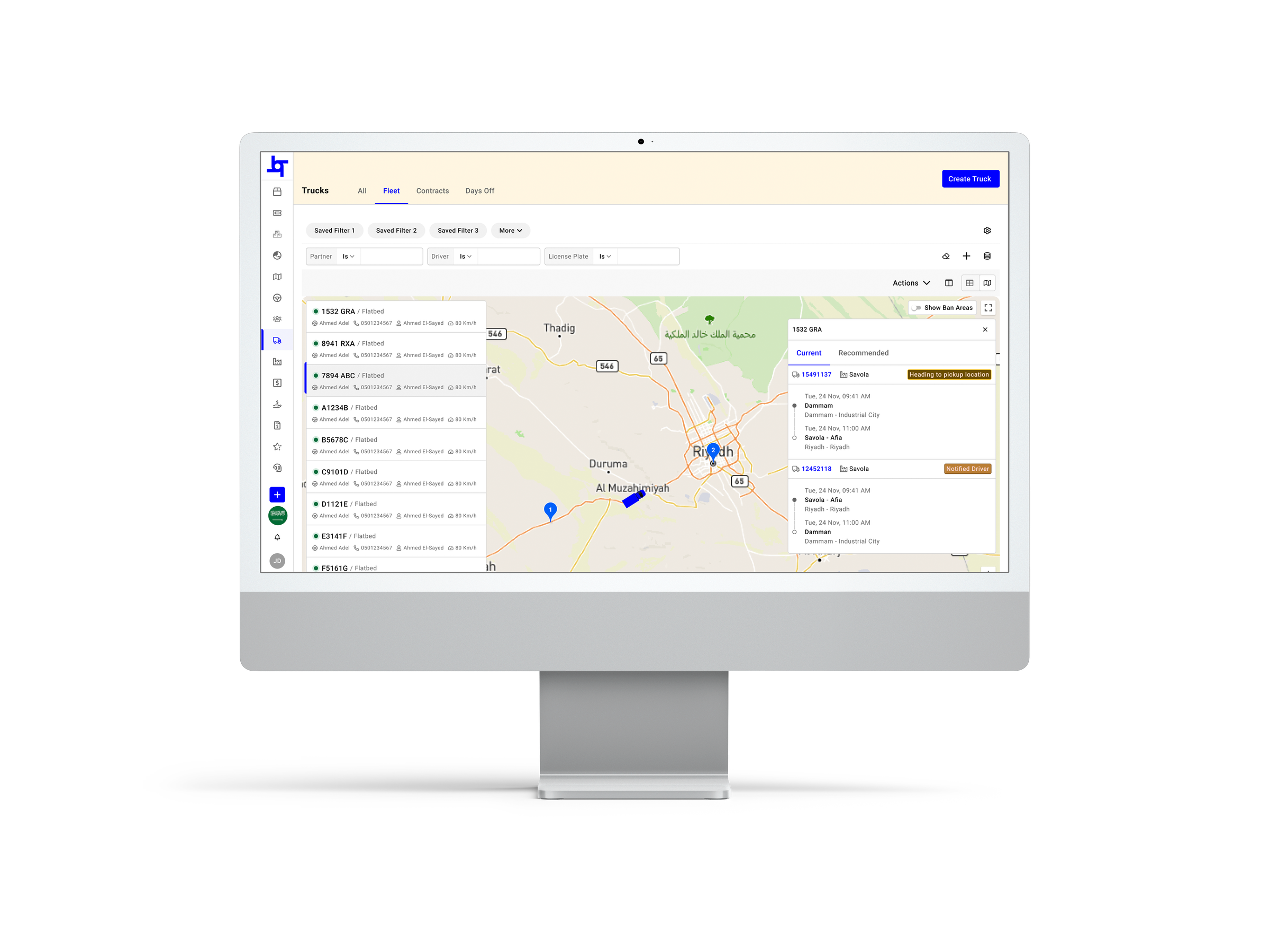 Bosla fleet operations dashboard — live truck tracking and dispatching